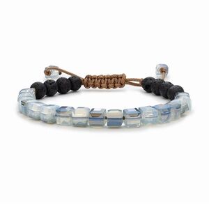 Opalescent and Black Beaded Men's Bracelet- Glass Diffuser Bracelet - Migraine